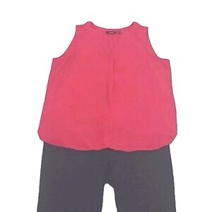 Apt 9 Sleeveless Blouse Deep Pink Tank Top V-Neck 2 Button Down High Low Pleats